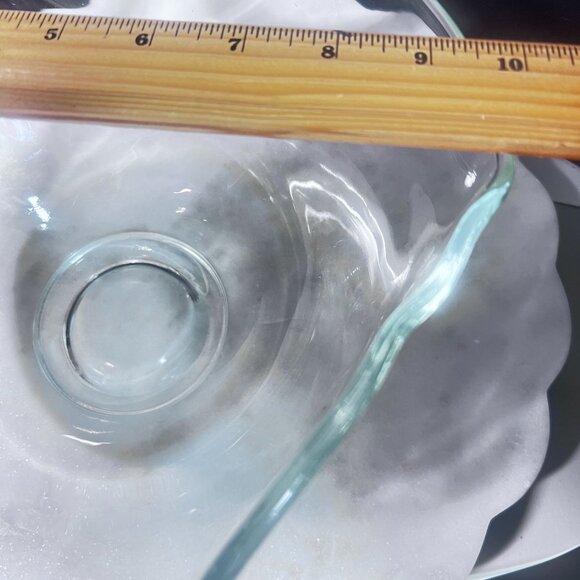 Mid Century Modern Clear Glass Bowl With Wavy Rim Hexagon Shaped Salad Bowl - Picture 5 of 7